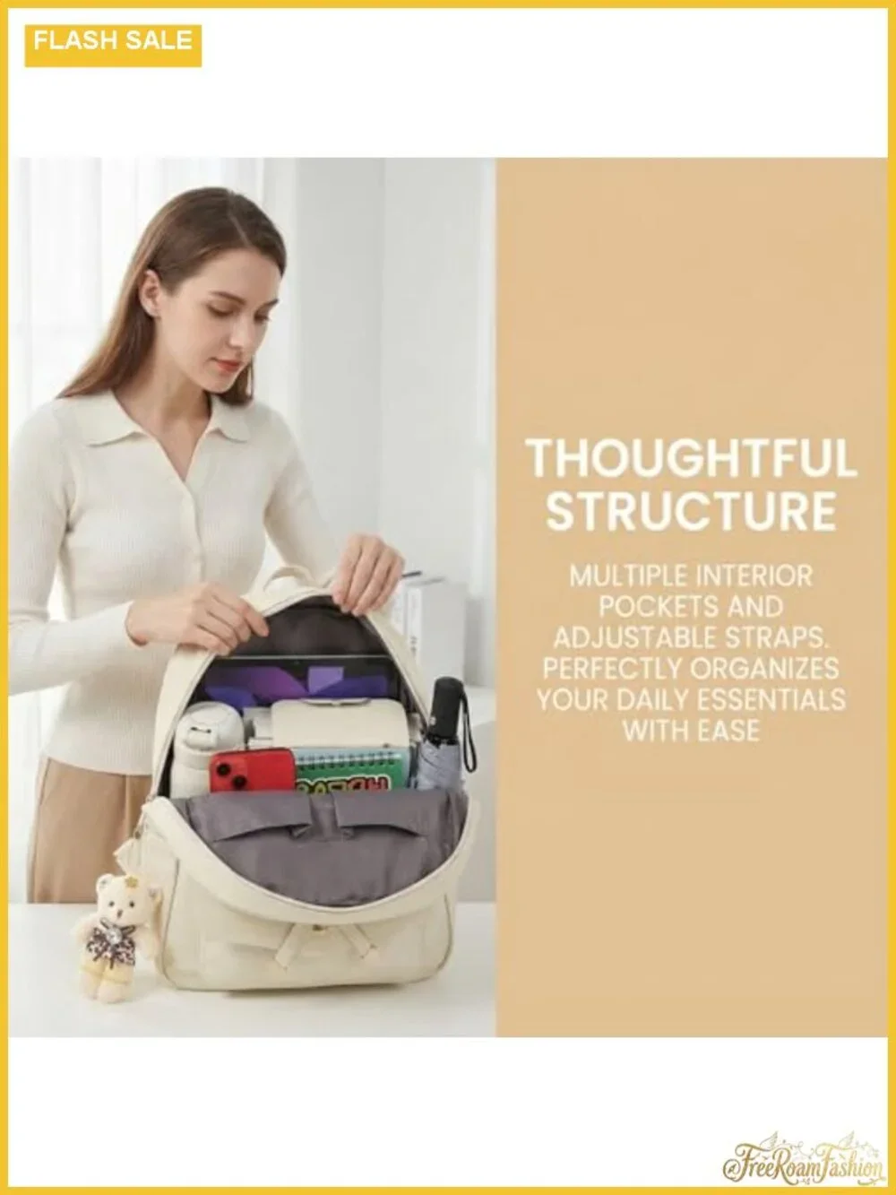 3-Piece Faux Leather Backpack Purse Set with Bowknot & Bear Pendant
